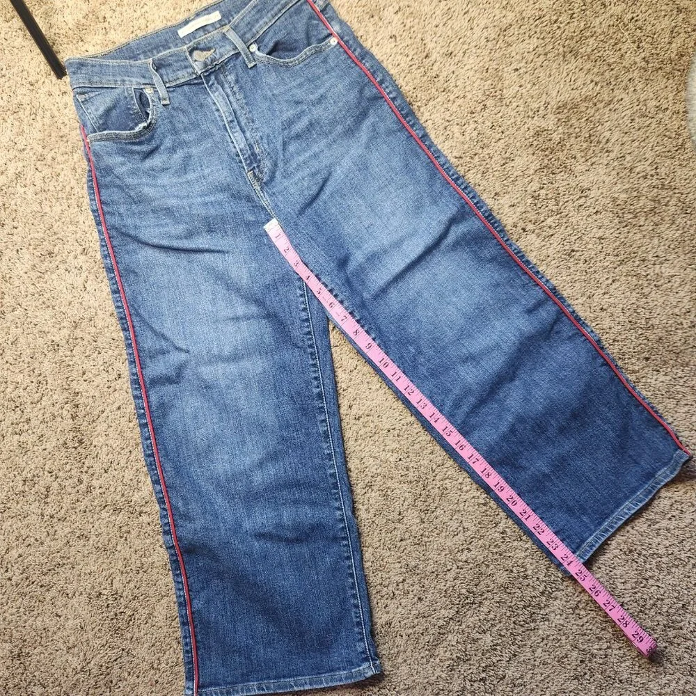 Levis Mile High Red Stripe Cropped Wide Leg Jeans